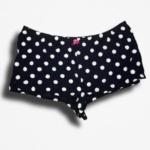 Women's XL Black & White Polka Dot Pajama Shorts with Pink Bow Accent